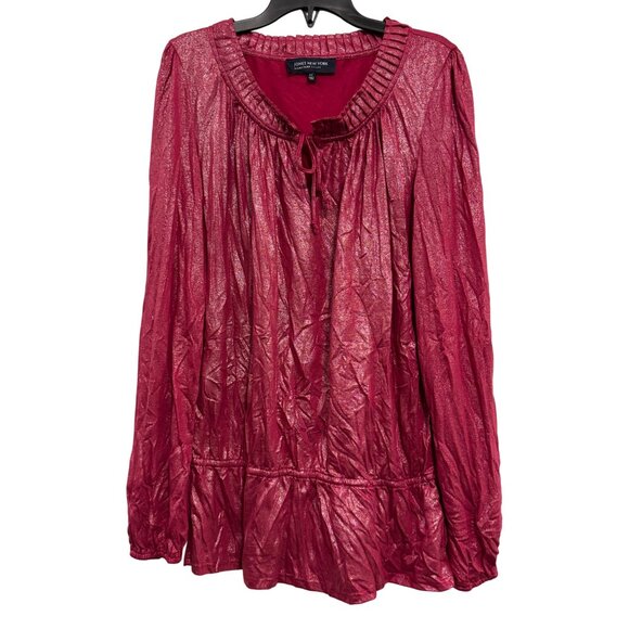 Jones New York Womens Petite PM Burgundy Metallic Blouse Long Sleeve Lightweight - Picture 1 of 5